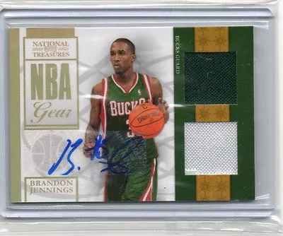 (G60) 09-10 Brandon Jennings National Treasures #15 NBA GEAR AUTO JSY RC #D 1/30 • $29.95