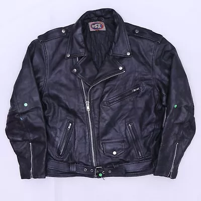 C5524 VTG Men's OSX Full Zip Motorcycle Leather Biker Jacket Size 46 • $39.99