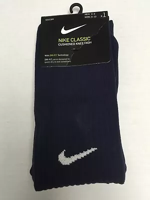 NIKE Classic Cushioned Knee High Soccer Socks Sz M (6-8 M/6-10W) Navy Blue SX572 • $9.99