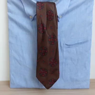 Neck Tie Mens Brown Silk Medallion Statement Cool Fashion Dress Chocolate ITALY • $15.88