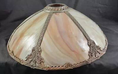 Circa 1920s ARTS & CRAFTS 6-Panel DOMED Slag Glass Lamp Shade ALL GLASS GOOD • $394