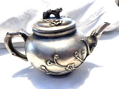 Silver  Over Copper Tibetan Chinese Japanese Miniature 3” Teapot Apple Blossom • $19.99