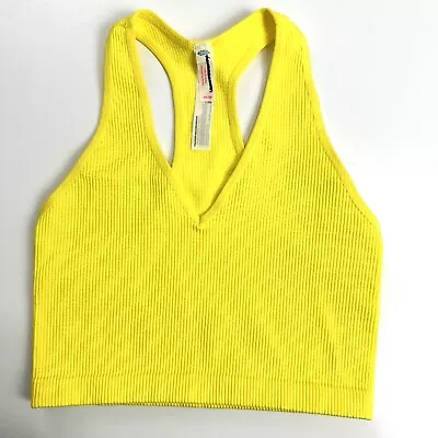 Free People NEW Women’s Sz XS Free Throw Crop Tank Stretchy Ribbed Optic Yellow • $15.98