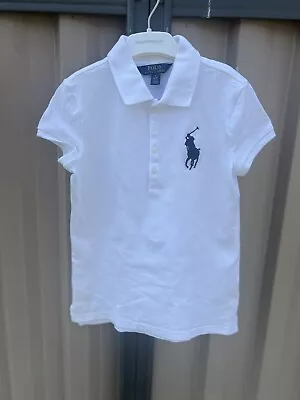 Polo Ralph Lauren Girls (Size M 8-10) Shirt White Navy Blue Big Pony • $19.99