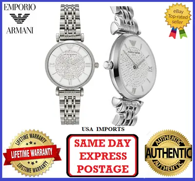 Emporio Armani AR1925 Gianni T-Bar Silver White And Crystal Womens Wrist Watch • $239.99