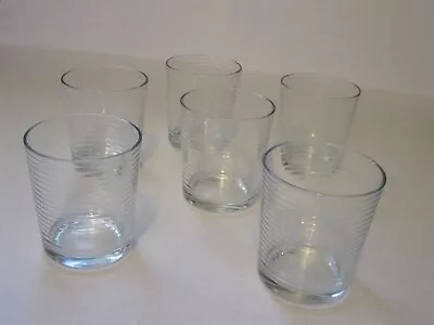 Set Of 6 Horizontal Ribbed Glass Tumblers Juice Glasses Clear 4  Tall 12 Oz. • $14.95