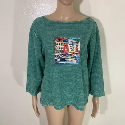 Women’s Michael Leu Collection Green Graphic Art Short Sleeve T Shirt Size XS • $29