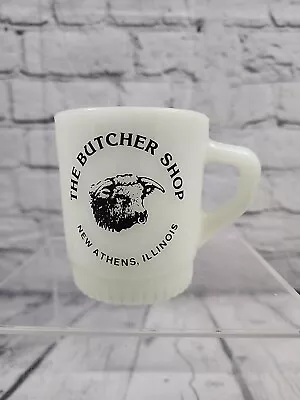 RARE Vintage 1960's Fire-King BUTCHER SHOP Advertising Milk Glass Coffee Mug • $99.95