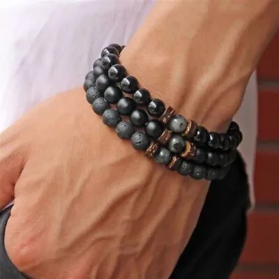 Volcanic Stone Bracelet For Men Lava Wooden Beads Bracelet Tibetan Buddha Wrist • $1.15