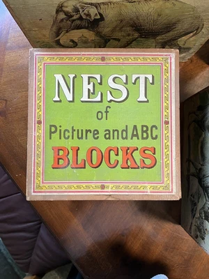 £53.98 • Buy Antique Victorian Era Toys Child Picture Blocks Nesting Chromolithograph 