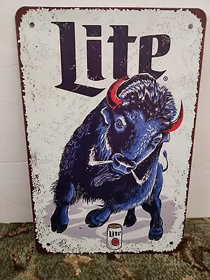 Brand New Repro Miller Lite Beer Blue Bull Tin Sign! • $12