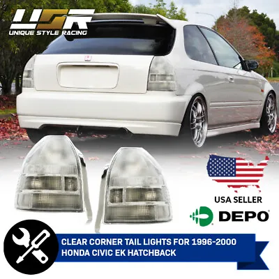 JDM SiR Style ALL CLEAR Rear Tail Light For 96-00 Honda Civic 3D Hatchback EK • $170.96