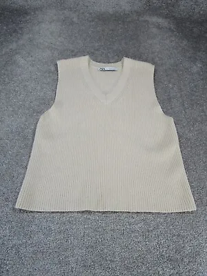 Zara Sweater Vest Womens Medium Ivory Knit V-Neck • $17.99
