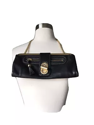 B. Makowsky Leather Black Small Shoulder Bag With Gold Chain Strap Purse  • $39.99