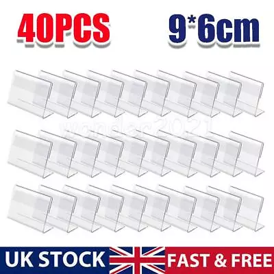 40pcs Acrylic Sign Display Holder Price Name Card Label Tag Stand • £13.35