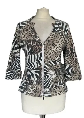 Joseph Ribkoff Zip Front Leopard & Zebra Print Short Blazer Jacket Size UK 10 • £24.99