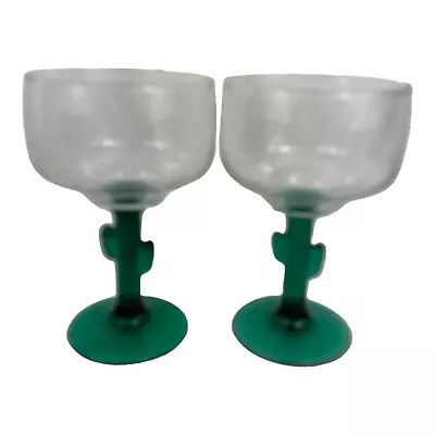 Margarita Glasses With Green Cactus Stem By Libbey - Set Of 2 • $19.99