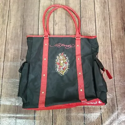 Ed Hardy Womens Tote Black Double Straps Snap Closure 16  X 15  X 6  • $13.20