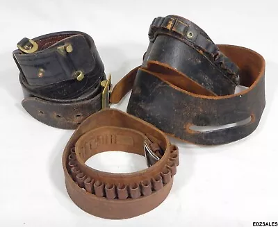 3 Western Cowboy Vintage Leather Single Holster Hole Ammo Cartridge Belts • $80