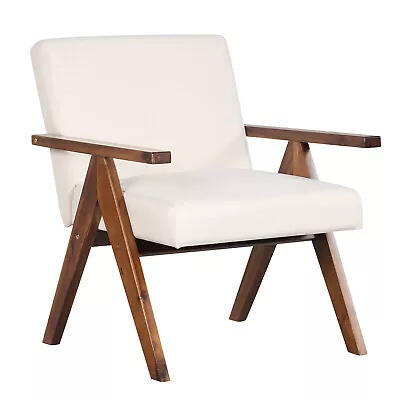 Modern Accent Chair Linen Fabric Armchair With Solid Acacia Wood Frame Beige • $109.99