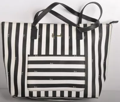 Harrods Black Stripe White Vinyl Large Tote Bag Handbag • $65