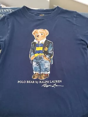  Boys POLO BEAR By RALPH LAUREN Blue Polo Bear Kids T-Shirt. Size 6 VGC • £15