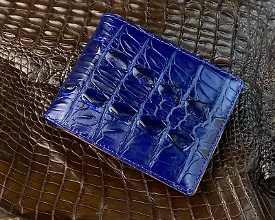 Blue Alligator Bifold Wallet Genuine Crocodile Leather Handmade RFID Blocking • $69