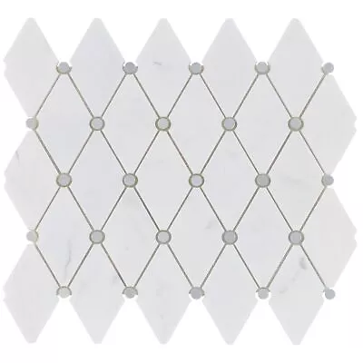 White Cararra Stone W/ Silver Aluminum Dot Insert Mosaic Tile Kitchen Backsplash • $4.99