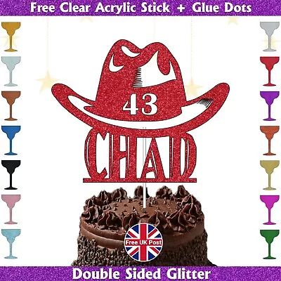 Mens Boys Cowboy Hat Personalised With Name And Age Birthday Cake Topper Decor • £0.99