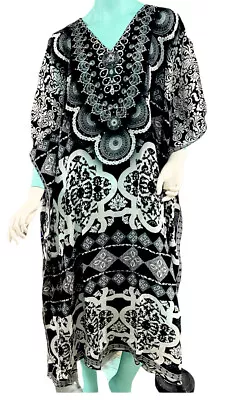 NEW Viscose Silk Bling Long Kaftans Plus Size O/S Size14- 22 Animal Print Black • $99