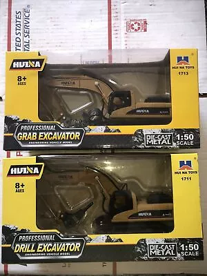 1:50 HUINA 2 Diecast Articulated Professional Excavator Box Models 1713 & 1711 • $44.99