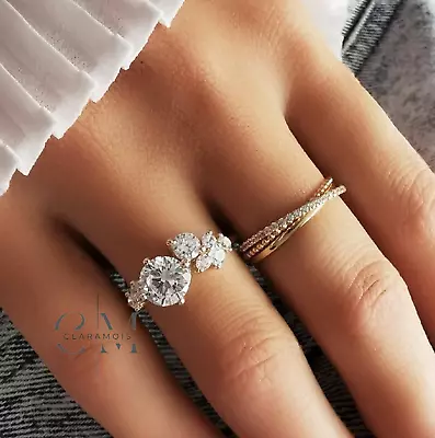 2 Ct Round Brilliant Cut Cluster Moissanite Engagement Ring Solid 14K White Gold • $214.14