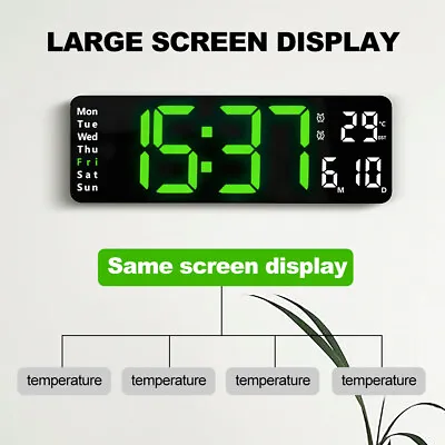 $32.99 • Buy LED Large Digital Wall Clock Alarm Date Temperature Display With Remote Control