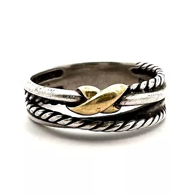 David Yurman Sterling Silver 18k X Crossover Band Ring-Size 8-5 Grams-A2754 • $199.99