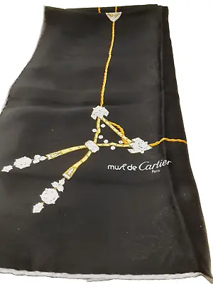 Must De Cartier Black/Gold Jewels Square Silk Scarf -34  X 34  - Excellent! • $199