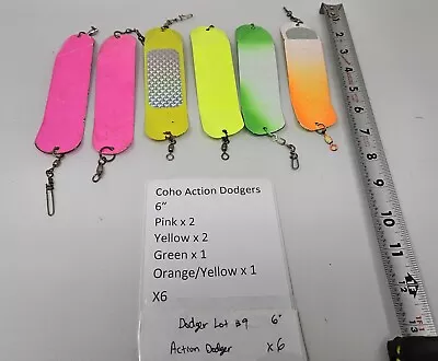 Action Salmon Dodger 6  Trolling Flasher Pink Yellow Green Orange/Yellow X 6 • $50