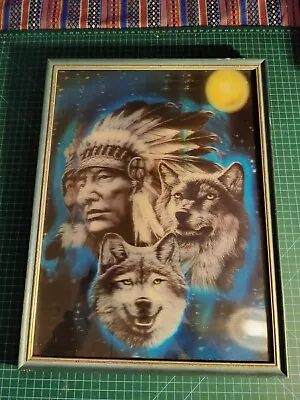 Large Hologram 3D Holographic Picture Wolves Native American Chief Wolf 42x32cm • £19.99