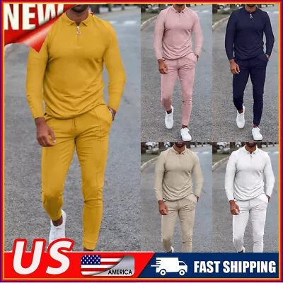 Mens Full Tracksuit Set Pullover Long Sleeve Sweatshirt Joggers Bottoms USA ⚝ • $25.96