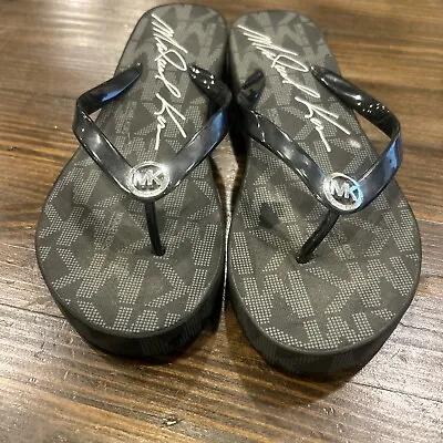 Michael Kors Ladies Flip Flops Sandals Black Size  9 RX18L Bedford • $18.50