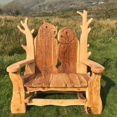 £1512.99 • Buy Handmade Bespoke Wooden Garden Bench Oak Woodland Eco Rustic Owl Theme
