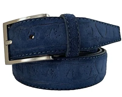 Mens Suede Italian Leather Belt Blue Reptile Embossed S M L Xl Xxl 35mm • $21.12