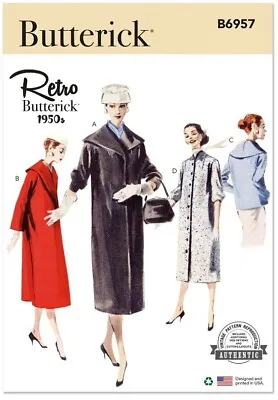 Butterick Vintage 1950's Ladies Winter Coat In Long/Short Slim Coat Pattern 6957 • $9.99