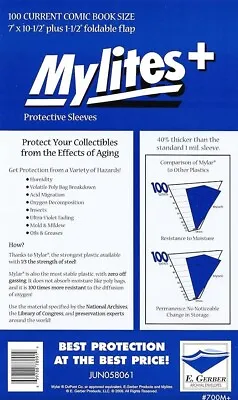 100 - E. Gerber Mylites+ Mylar Current Size Comic Book Bags 700M+  7 ” X 10 1 -½ • $31.99