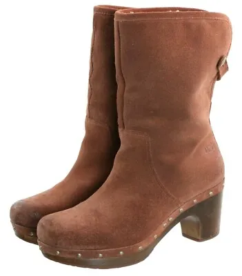 £42.09 • Buy UGG Women's Heeled Clog Boots Size 7 Suede Rust Brown
