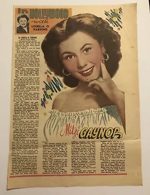 1940’s Actress Mitzi Gaynor “In Hollywood Louella Parsons” Magazine Article • $15.99