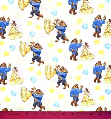 Beauty & The Beast Fabric - HALF YARD - 100% Cotton Disney Princess Belle White • $6.98