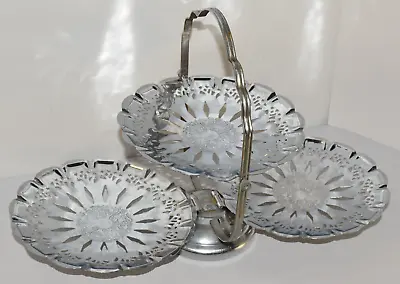 Vintage Collectible Metal Folding Candy Serving Tray 3 Tier Dish W/ Handle -RUST • $19.99