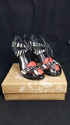 Oasis Zebra Print Pony Skin Tribal Black & White Lace Up Heels Size 6 Worn Once • £26.50