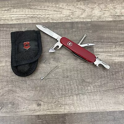 VICTORINOX SWISS ARMY  ROSTFREI OFFICER SUISSE RED KNIFE `6 TOOL And Case • $22.99