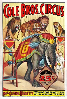 Home Wall Art Print - Vintage Advertising Poster - COLE BROS CIRCUS -A4A3A2A1 • $28